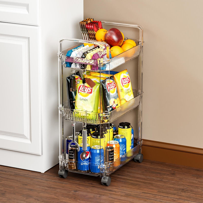 Clear 3 Tier Rolling Utility Cart with Wheels