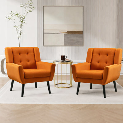 Tufted Upholstered Wide Back Armchair（Set of 2）