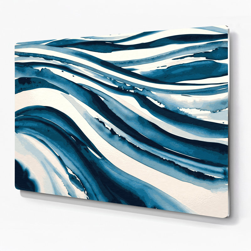 Art mural horizontal à rayures horizontales en acier bleu blanc bleu, H 12 po x l 18 po