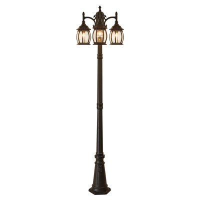 3-Head Outdoor Lamp Post(Full) with dusk to dawn and outlet