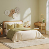 Delaylah Bed Frame, with Rattan-Like Adjustable Upholstered Headboard, Boho Style