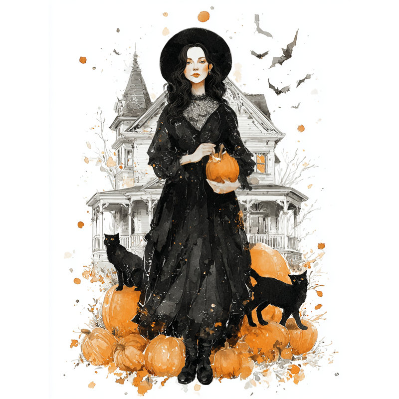 «Midnight Pumpkin Witch», art mural sur toile tendue