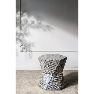 17.6 Lbs Blue Pedestal Stool With Geometric Charm And Clean Lines For Bedroom 19X19x20" Tapered Side Table Accent Linear Pattern Entryway