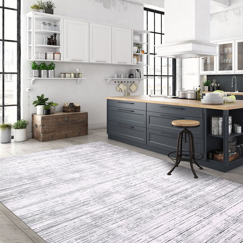 Tapis gris moderne lavable à la machine, Tapis de couloir 3 pi 4 po x 8 pi 3 po