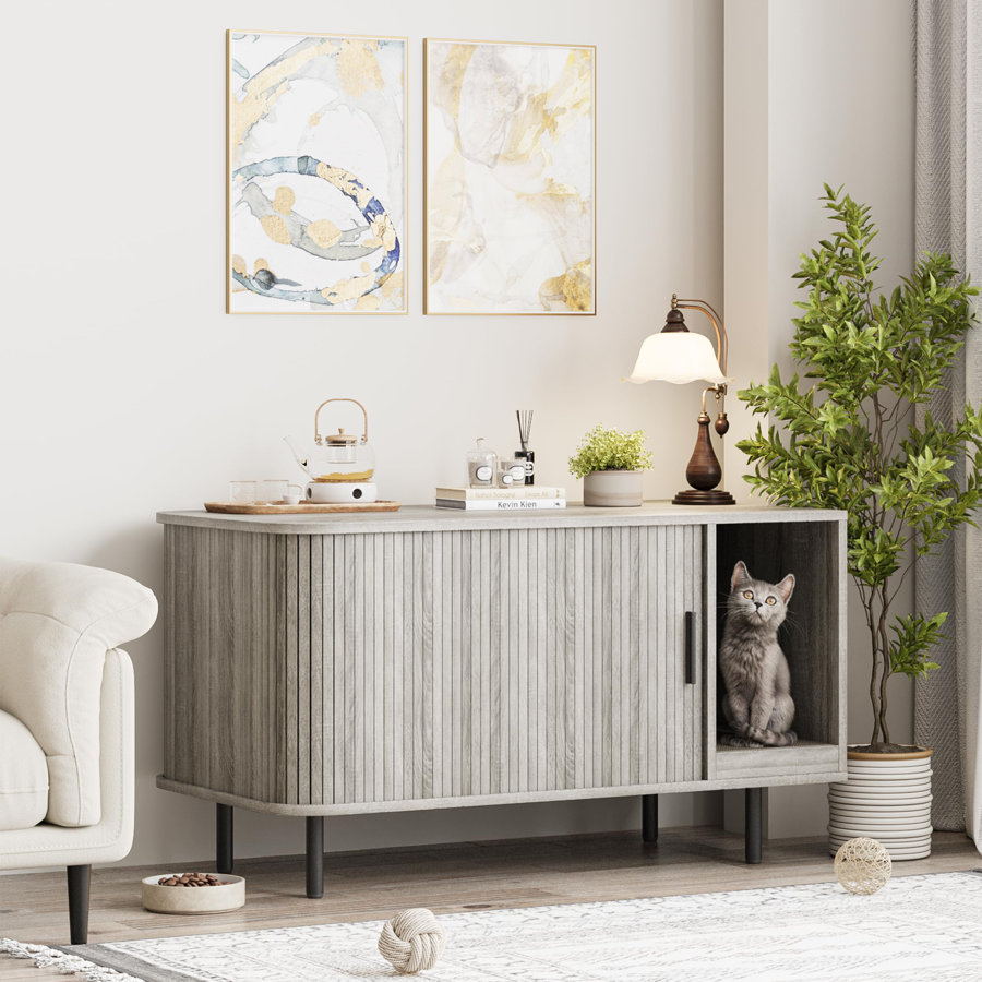 Cat Litter Box Enclosure With Cat Scratch Pad