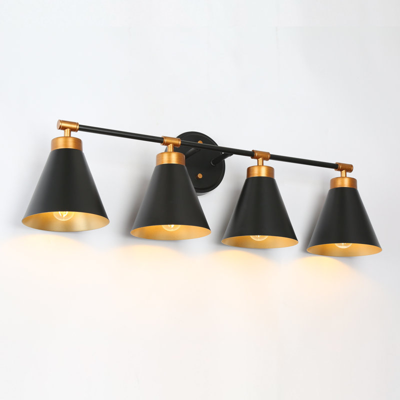 4-Light Bath Vanity Light Dimmable with Black Brass Metal Shade