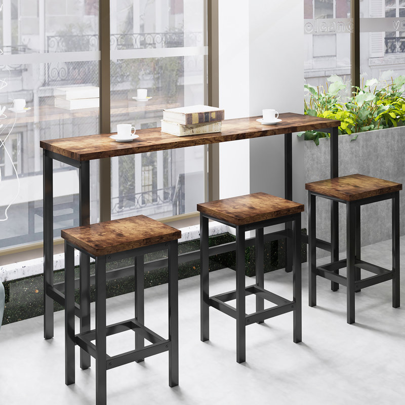 Ensemble de table de salle à manger à hauteur de comptoir avec 3 tabourets et ensemble de table de pub, Brun