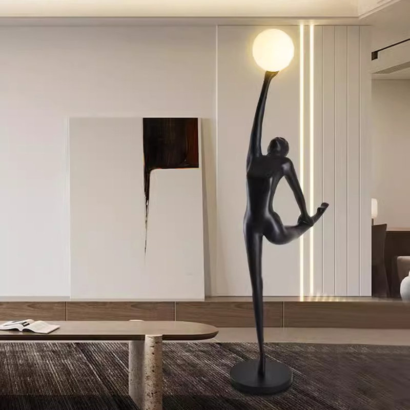 Black Glass fiber reinforced plastics + Glass Free form Floor Lamps, 82.68"