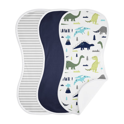 Mod Dinosaur Blue and Green Absorbent Burp Cloths by Sweet Jojo Designs -  3P-Burp-ModDino-BU-GR