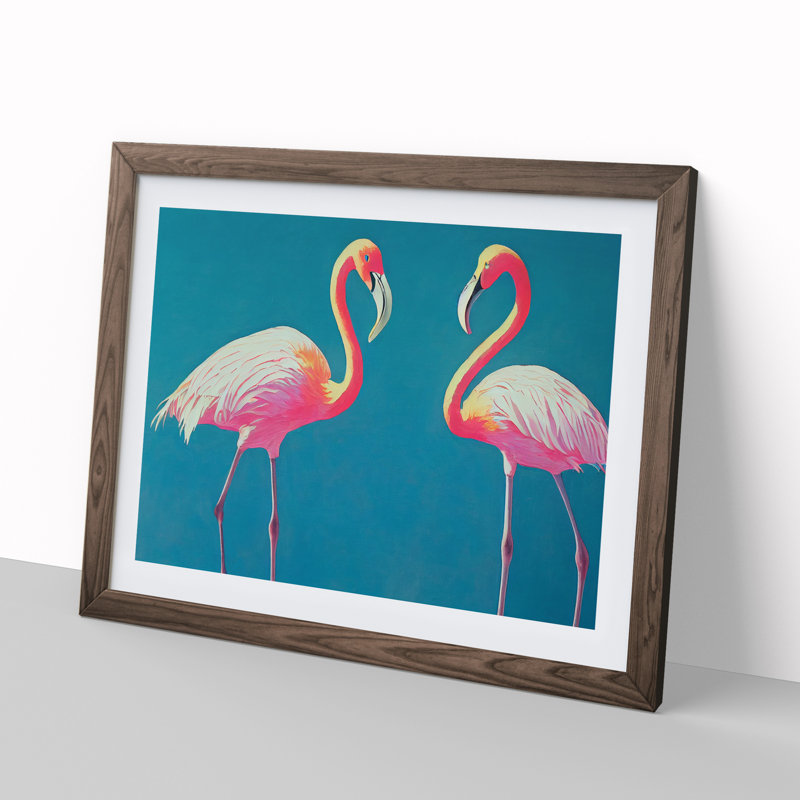 Euphoric Flamingos - Framed Print, 46cm H x 64cm W x 2cm D, Walnut