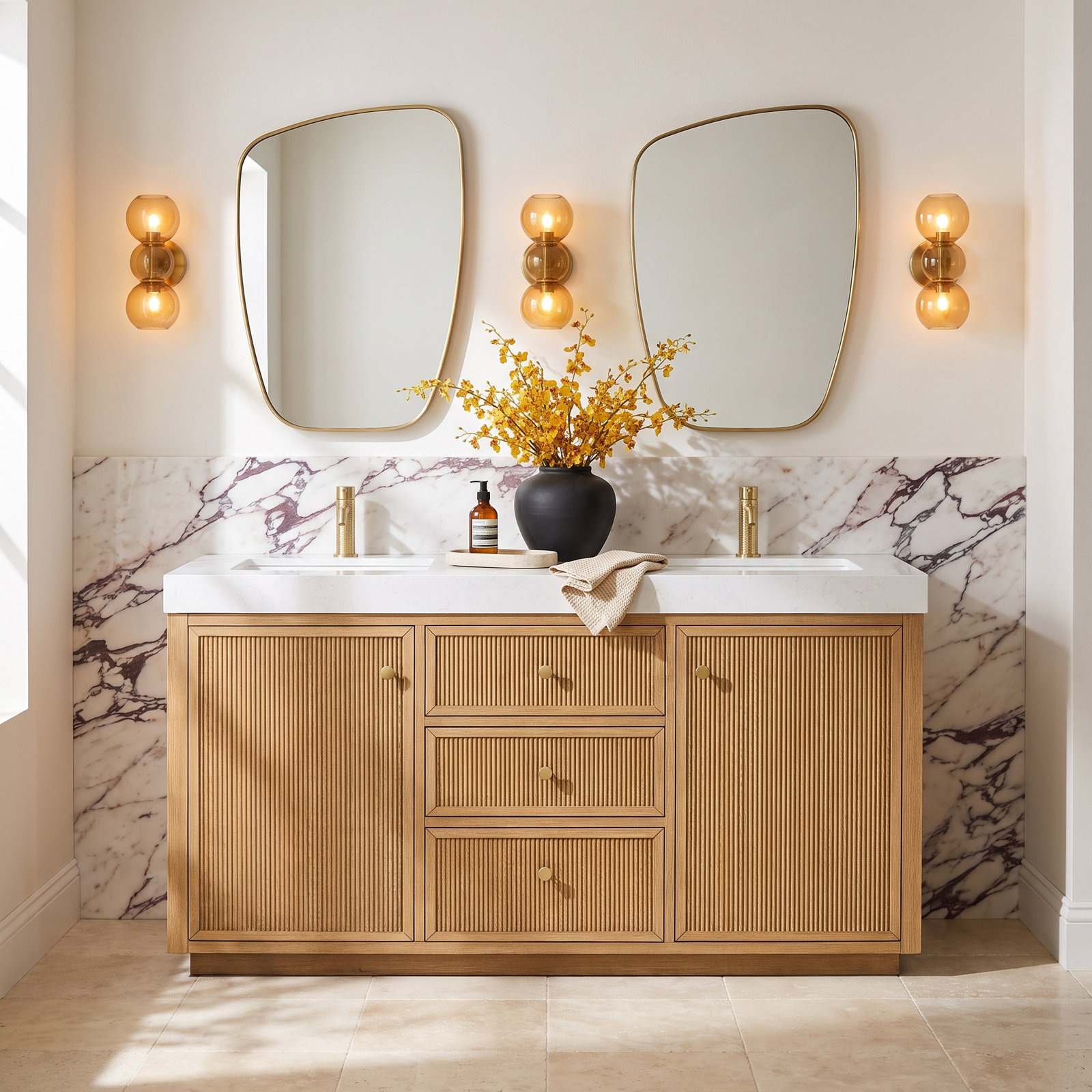 Thea 60" Double Bathroom Vanity, Fir Wood Brown
