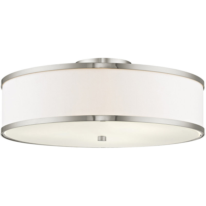 Ener Fabric Semi Flush Mount, Brushed Nickel, 8" H x 18" W x 18" D