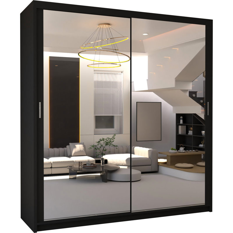 Elegent Carino Sliding Door Wardrobe with Mirror – Space-Saving Bedroom Storage in 6 Sizes & 6 Colours, Black