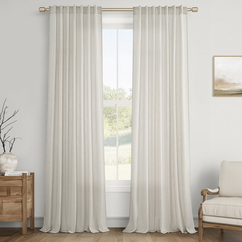 Rideau en lin avec passe-tringle Dennan, rideaux semi-transparents en lin pour la chambre à coucher, Gris beige