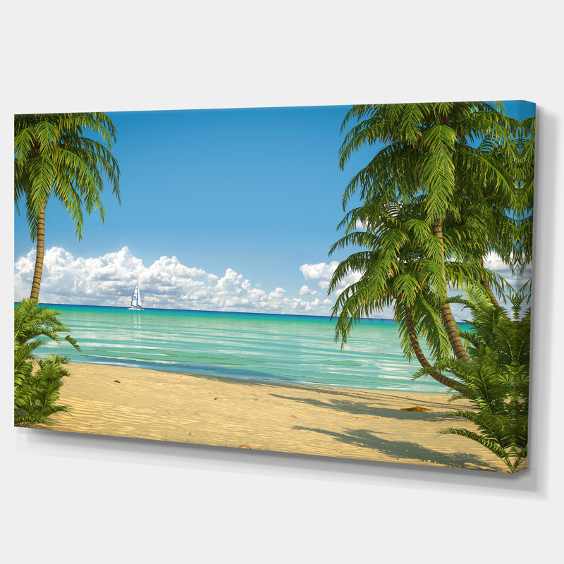 Palms at Caribbean Beach - impression d'art graphique, H 12 po x l 20 po x P 1 po, Toile tendue