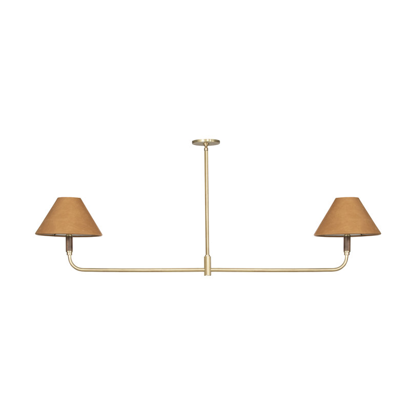 Luminaire suspendu conique à 2 lumières, Laiton vieilli / noyer naturel, Chameau