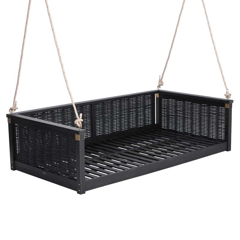 Lit balançoire pour l'extérieur en bois massif Classic, Noir
