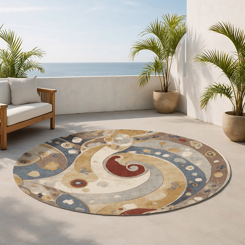 Tapis intérieur et extérieur Vivid Ripple, Rond 5 pi