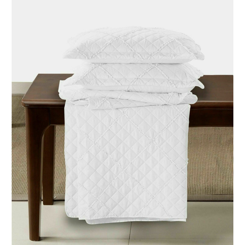 Fairdale Polyester Bedspread with Pillow Shams Included, White, 185 x 240 cm Bedspread - 1 Pillow Sham