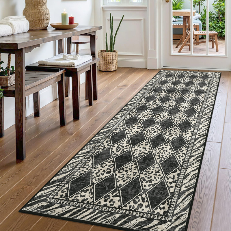 Animal Print Machine Washable Rugs for Living Room Bedroom Non Slip Soft Low Pile Checkered Indoor Carpet for Dining Room