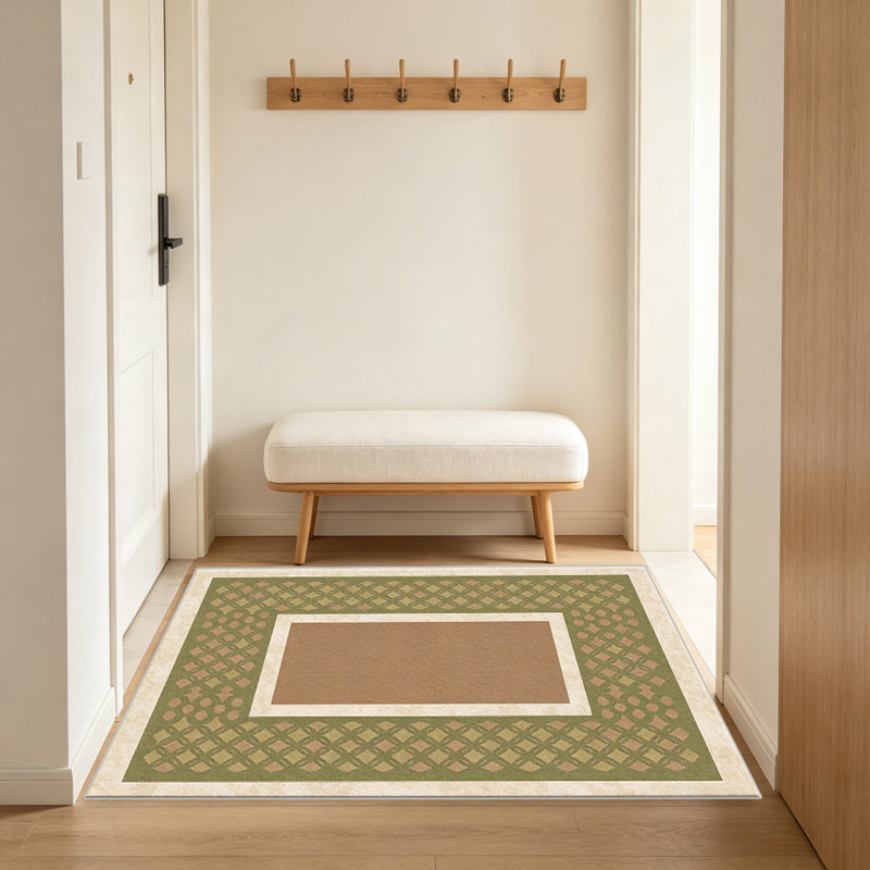 Moss Green Lattice Border carpet-easy to clean, machine-washable, soft and comfortable; suitable for door mats, kitchens, living rooms, bedrooms, corridors, and laundry areas. Easy to clean, durable carpet for home decoration.