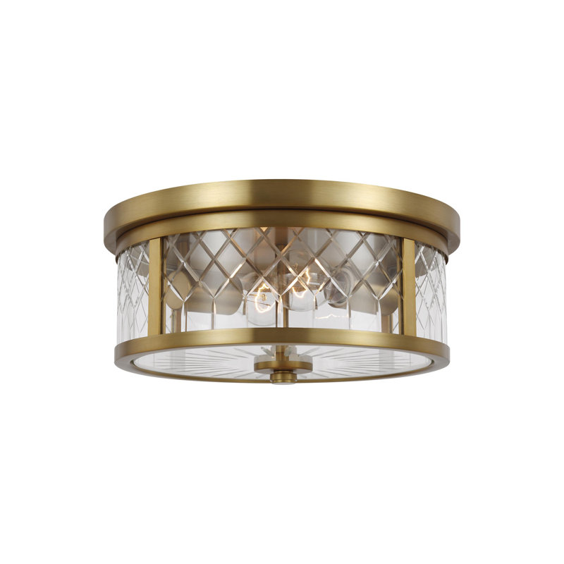 Glass Flush Mount, Burnished Brass