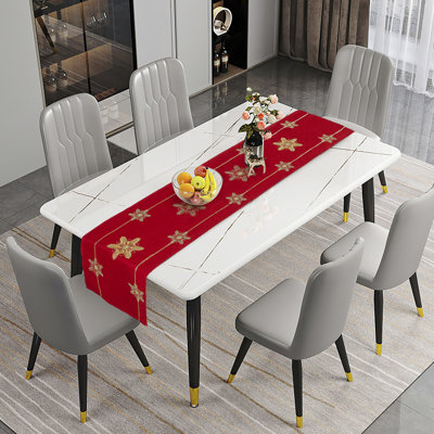 Chemin de table rectangulaire saisissant ornements de Noël saisonnier, tissu de satin de polyester, brodé, étoiles, 13 po x 70 po