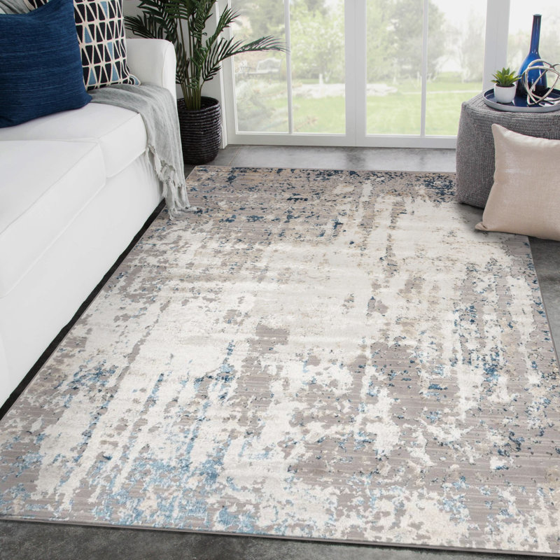 Abstract Blue Area Rug, Rectangle 5' x 7'