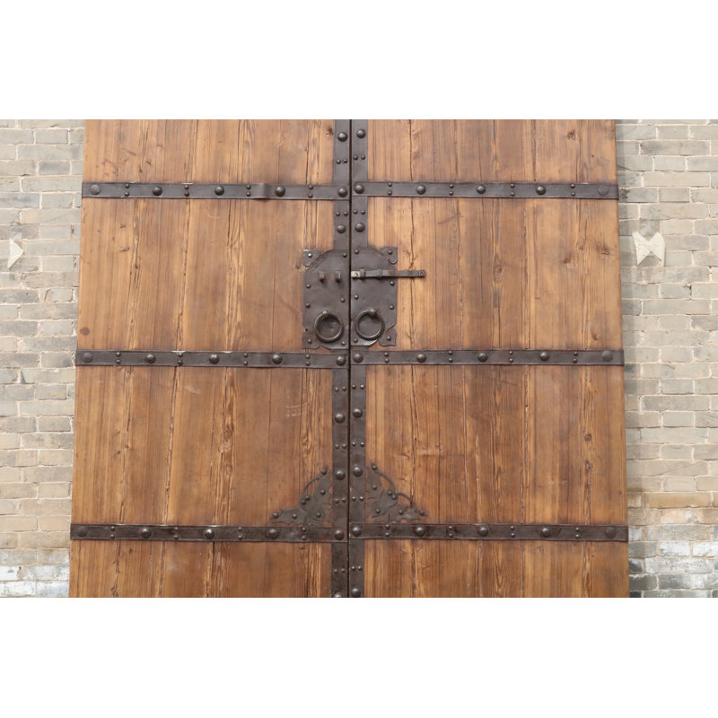 Vintage Chinese Stained Wood Bi-Fold Patio Doors