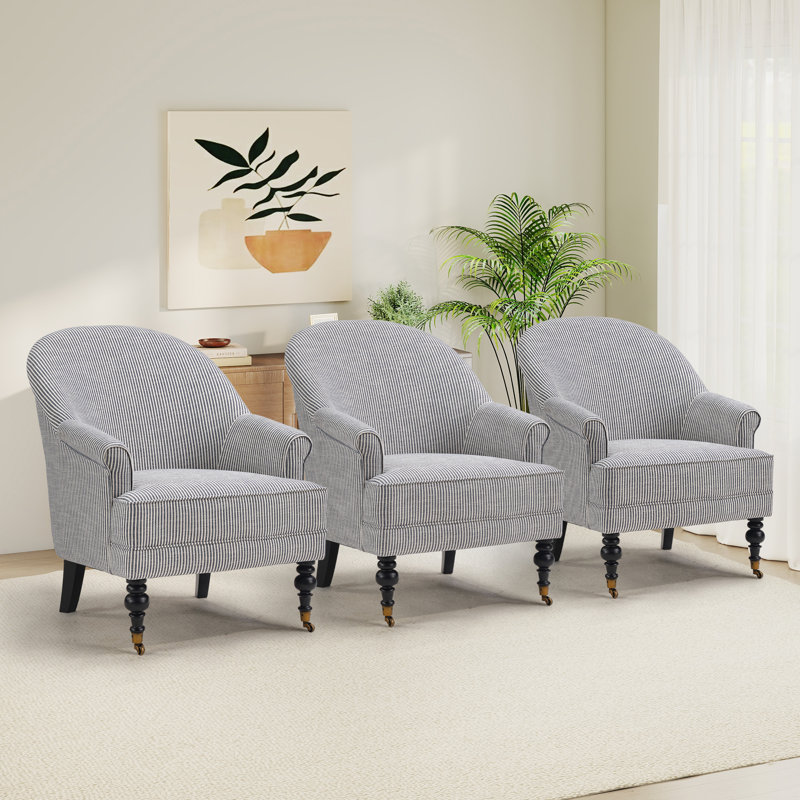 30" W Stylish Upholstered Striped Arm Accent Chair With Solid Wood Legss