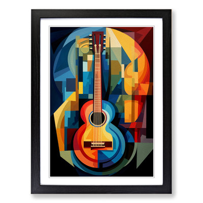 Electric Guitar Cubism No.2 - Single Picture Frame Print on Wood