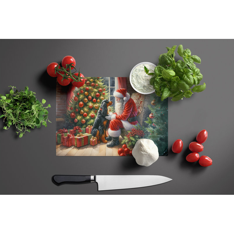Gordon Setter and Santa Claus Glass Cutting Board