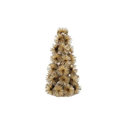 Glittered Tinsel Ball Tabletop Tree with Beads