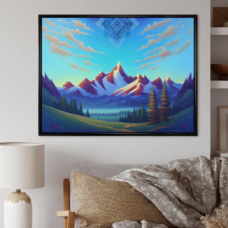 Mandala dans le ciel au-dessus de la vallée - impression, H 24 po x l 32 po x P 1 po, Toile avec cadre flottant noir