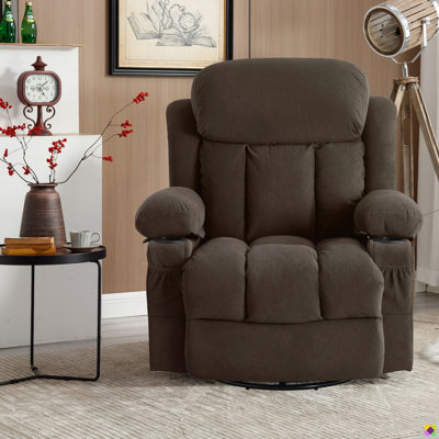 Betzabe 360°Swivel 30°Rocking Massage Heater Manual Recliner, Cup Holder