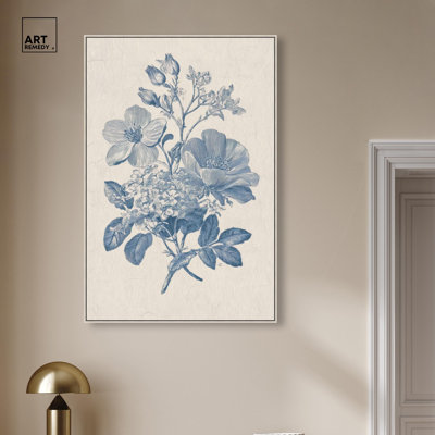 "Blue Engraving I", reproduction d'art sur toile par Art Remedy, cadre argenté, 30 x 45