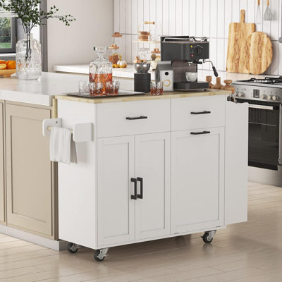 Rolling Kitchen Island with Storage Cabinet, Kitchen Island with Drop Leaf, Tilt Out Trash Cabinet by Gracie Oaks