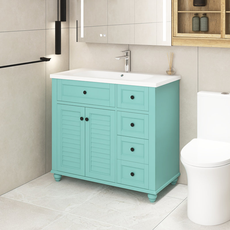 Ensemble de meuble-lavabo autoportant 36 po avec plateau en résine 36 po, Vert