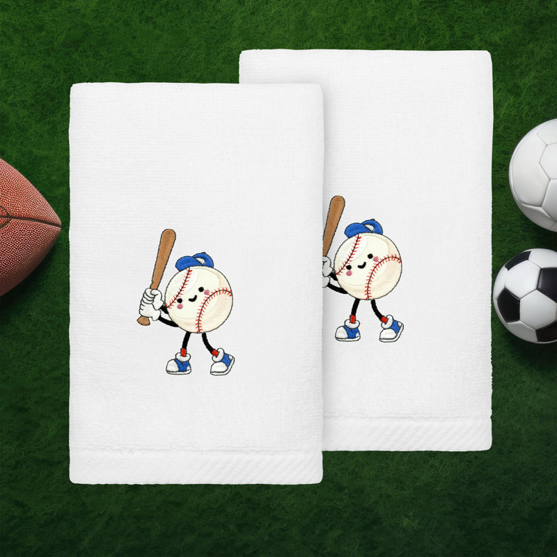 Baseball Player - Embroidered Luxury 100% Turkish Cotton Hand Towels (Set Of 2), White