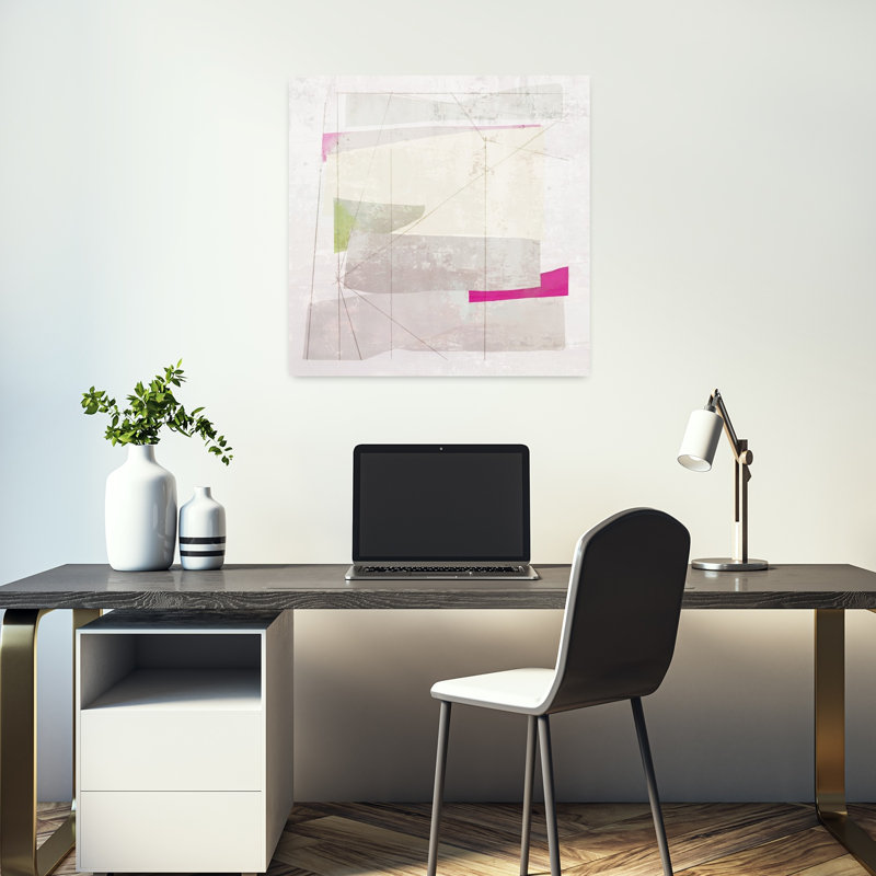 «Geometric Layers In Soft Hues II», art mural contemporain abstrait, H 18 po x l 18 po