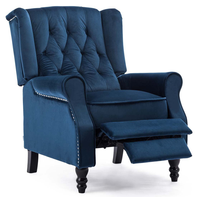 Conatser 78cm Wide Velvet Wing Chair Recliner, Midnight Blue