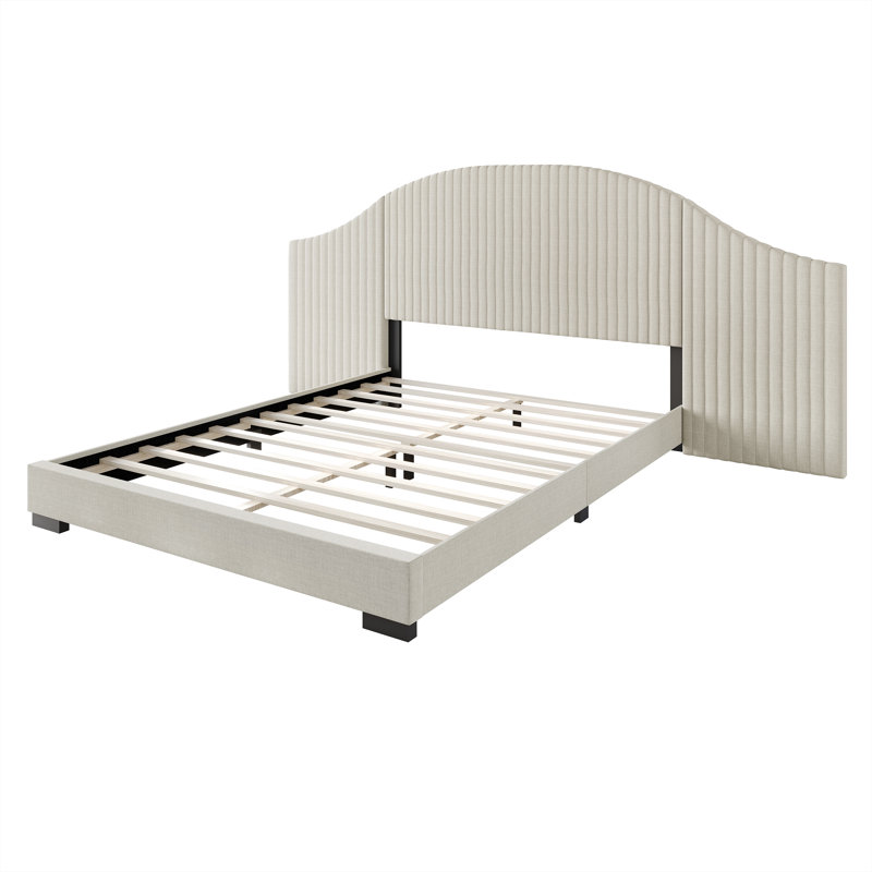 Lit plateforme tapissier Adalize, Très grand, Beige