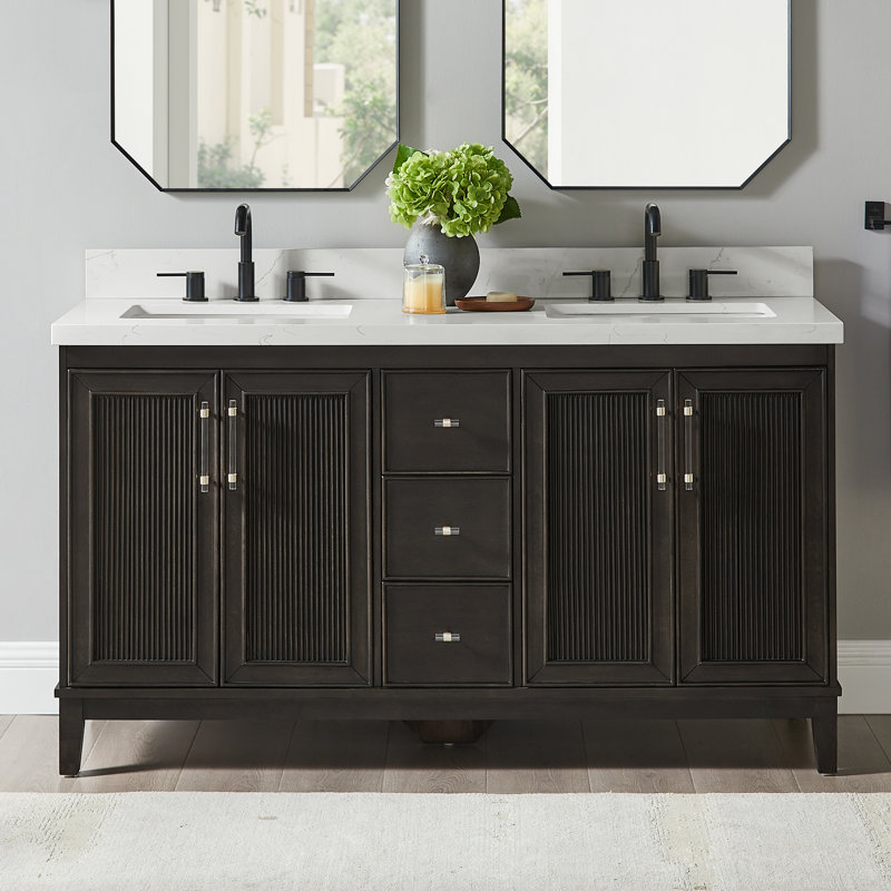 Sianni 60" Double Bathroom Vanity with Quartz Top, Black Cherry