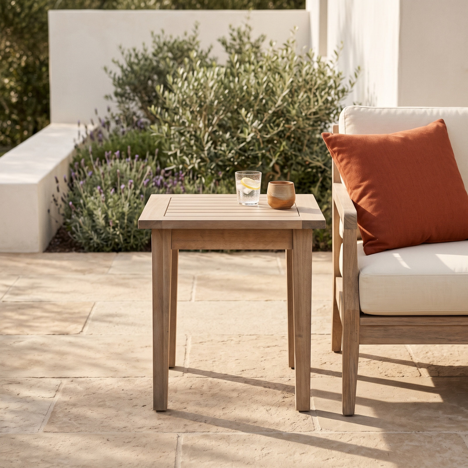 Amina 18" Acacia Patio Side Table