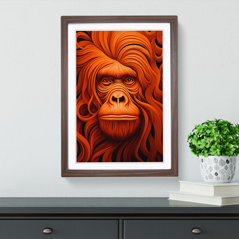 Orangutan Op No.2 - Single Picture Frame Print on Wood, 46cm H x 34cm W x 2cm D, Walnut