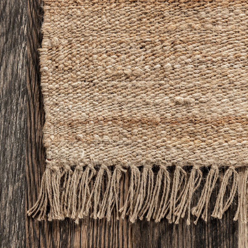 Natural Jute Flat Woven Handmade 6' x 9' Area Rug with Tassels