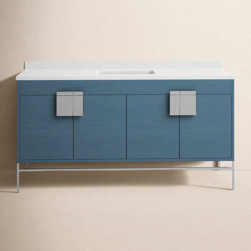 Ensemble de meuble-lavabo simple 60 po Maisie, Chrome poli, Bleu français