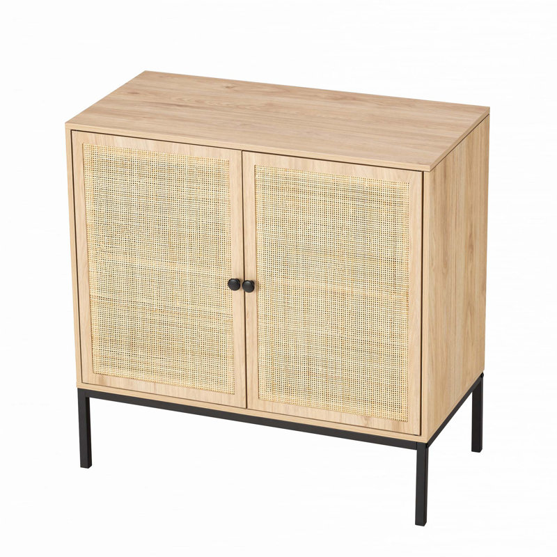 Rolland A Console Table Side Table With Rattan Door,Set Of 2
