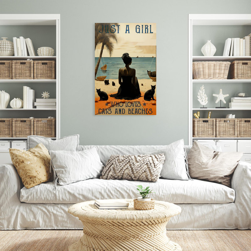 Justa, fille qui aime les chats et les plages sur toile, impression, H 20 po x l 16 po x P 1,25 po