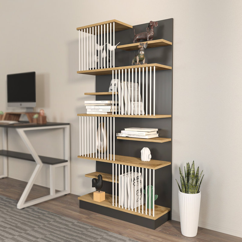 Stylish Bookshelf, Black & Oak, 31.5 x 63.0 x 9.7 inches | 100% Melamine Coated Particle Board, Thickness: 0.7 inches | Modern Design for Home or Office, Durable & Elegant Storage Solution, Easy Assembly